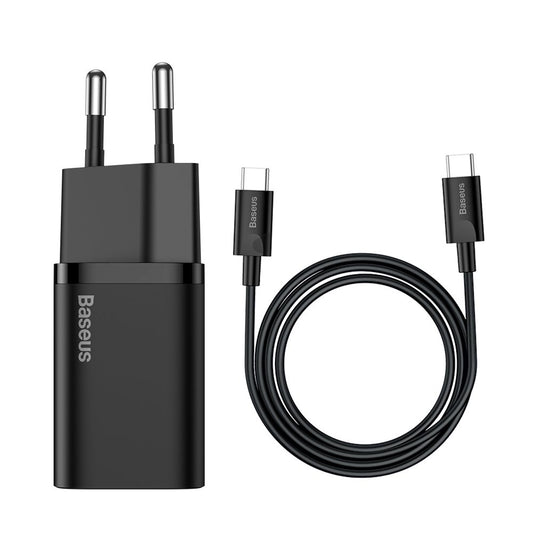 Baseus Super Si USB-C Network Charger with USB-C Cable, 25W, 3A, 1 x USB-C, Black TZCCCSUP-L01