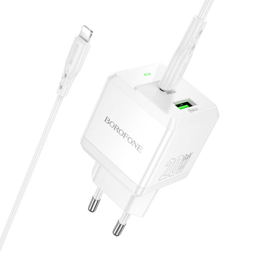 Network Charger with Lightning Cable Borofone BN19 Intenso, 20W, 3A, 1 x USB-A - 1 x USB-C, White