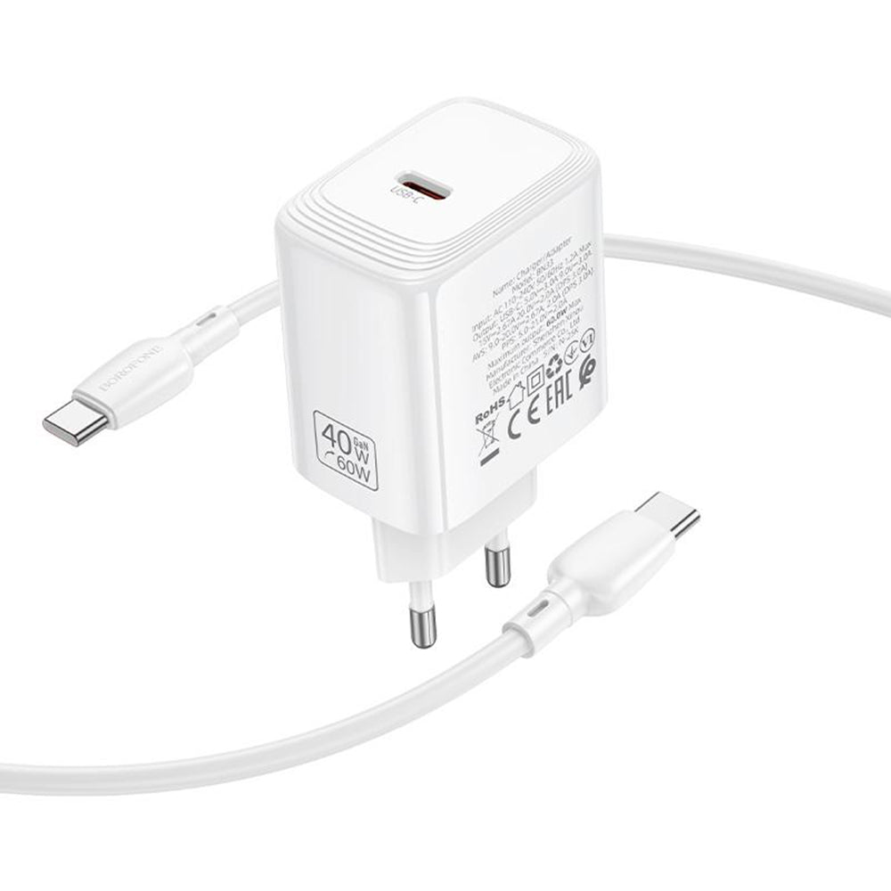 Borofone BN33 Fuente USB-C Cable Wall Charger, 40W, 1 x USB-C, White