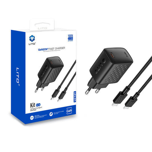 Network Charger with USB-C Cable Lito LC13T, 20W, 3A, 1 x USB-C, Black