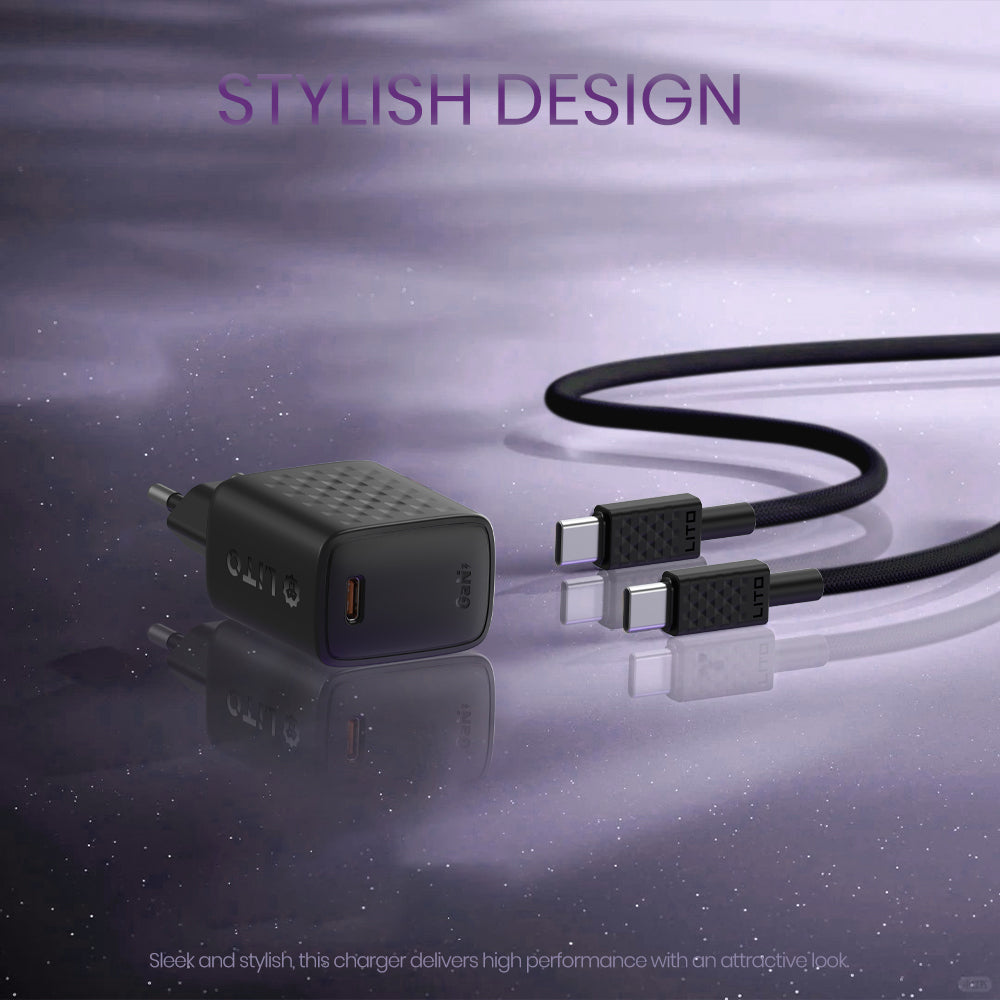 Network Charger with USB-C Cable Lito LC17T, 30W, 3A, 1 x USB-C, Black