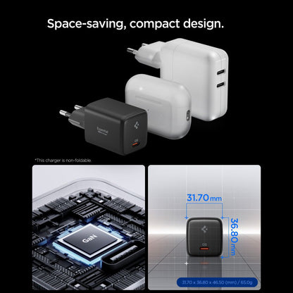 Spigen EE451EU Essential Network Charger with USB-C Cable, 45W, 3A, 1 x USB-C, Black ACH09474
