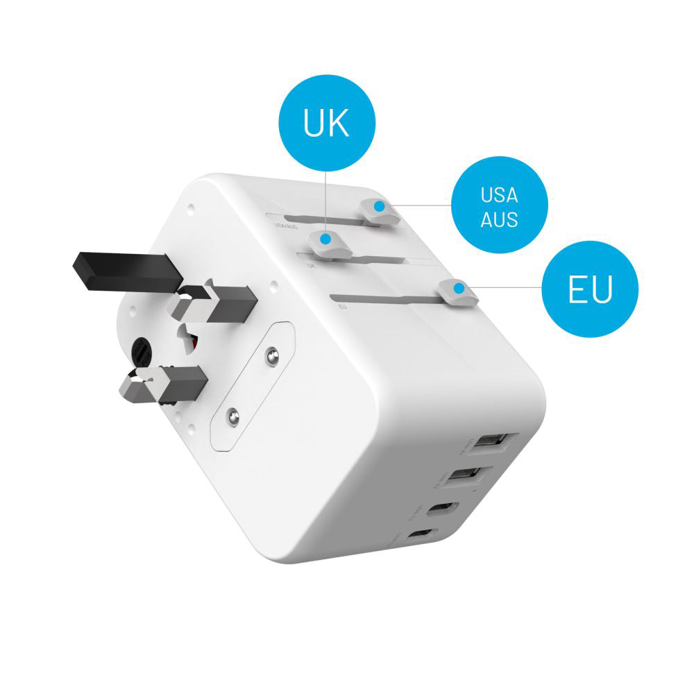 Fixed Travel Network Charger, 65W, 3.25A, 2 x USB-A - 3 x USB-C, White