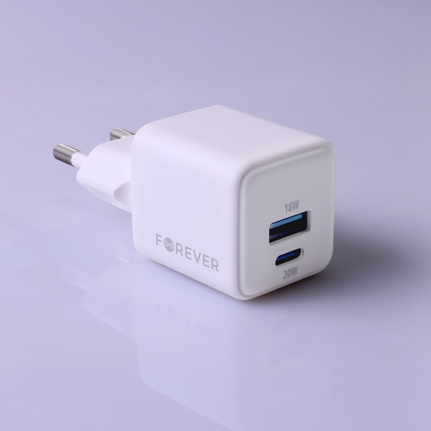 Forever TC-08-20AC Network Charger, 20W, 3A, 1 x USB-A - 1 x USB-C, White