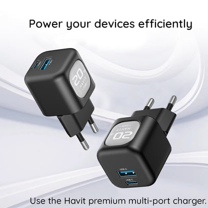 HAVIT UC220 Network Charger, 20W, 3A, 1 x USB-A - 1 x USB-C, Black Grey