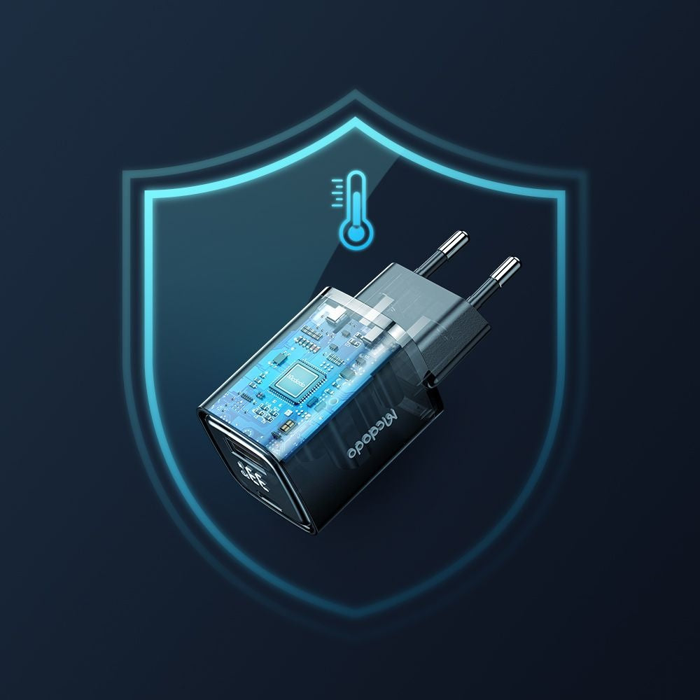 McDodo CH-1701 Graphite Display Network Charger, 33W, 3A, 1 x USB-A - 1 x USB-C, Black