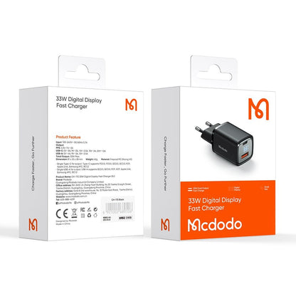 McDodo CH-1701 Graphite Display Network Charger, 33W, 3A, 1 x USB-A - 1 x USB-C, Black