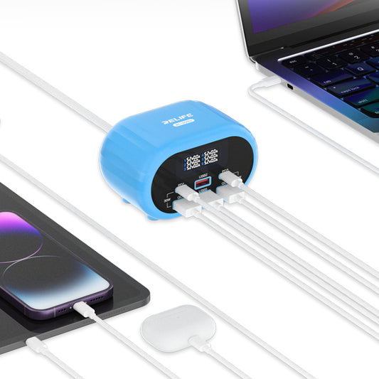 Relife RL-309U Station Charger, 72W, 5A, 2 x USB-C - 4 x USB-A, Blue