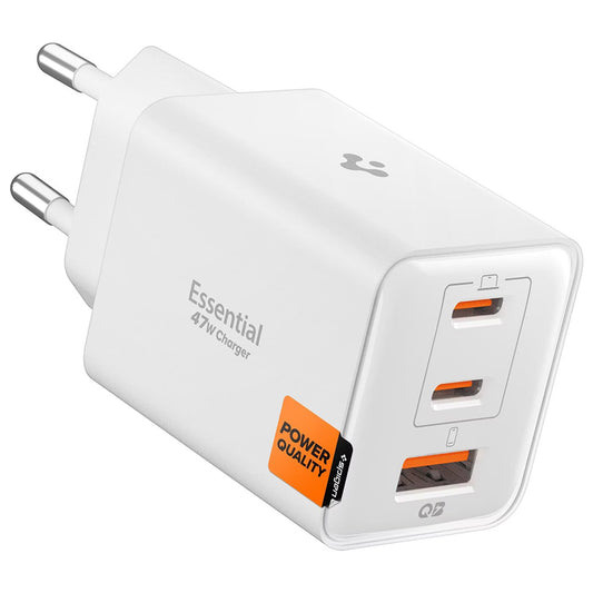 Spigen EE473EU Essential Network Charger, 47W, 3A, 1 x USB-A - 2 x USB-C, White ACH09464