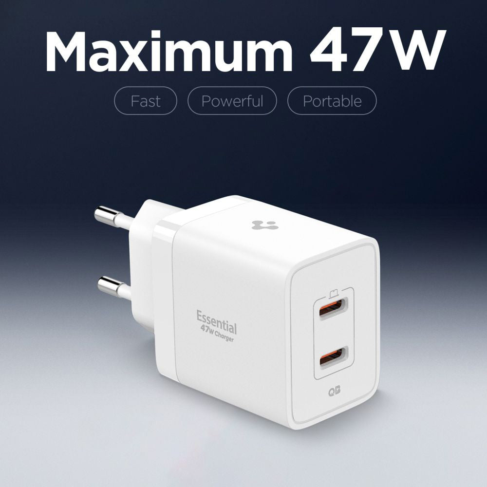 Spigen Essential Network Charger, 47W, 3A, 2 x USB-C, White ACH08707