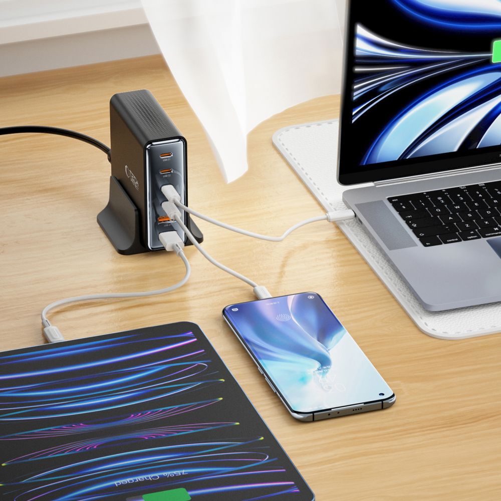 Network Charger Tech-Protect DC80W, 80W, 3A, 2 x USB-A - 4 x USB-C, Black 