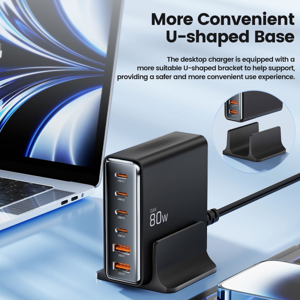 Network Charger Tech-Protect DC80W, 80W, 3A, 2 x USB-A - 4 x USB-C, Black 