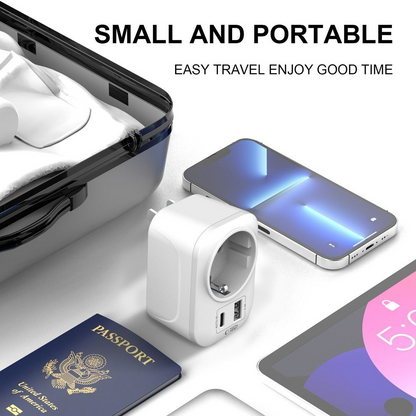 Tech-Protect TA100 Travel US Network Charger, 20W, 3A, 1 x Schuko - 1 x USB-A - 1 x USB-C, White