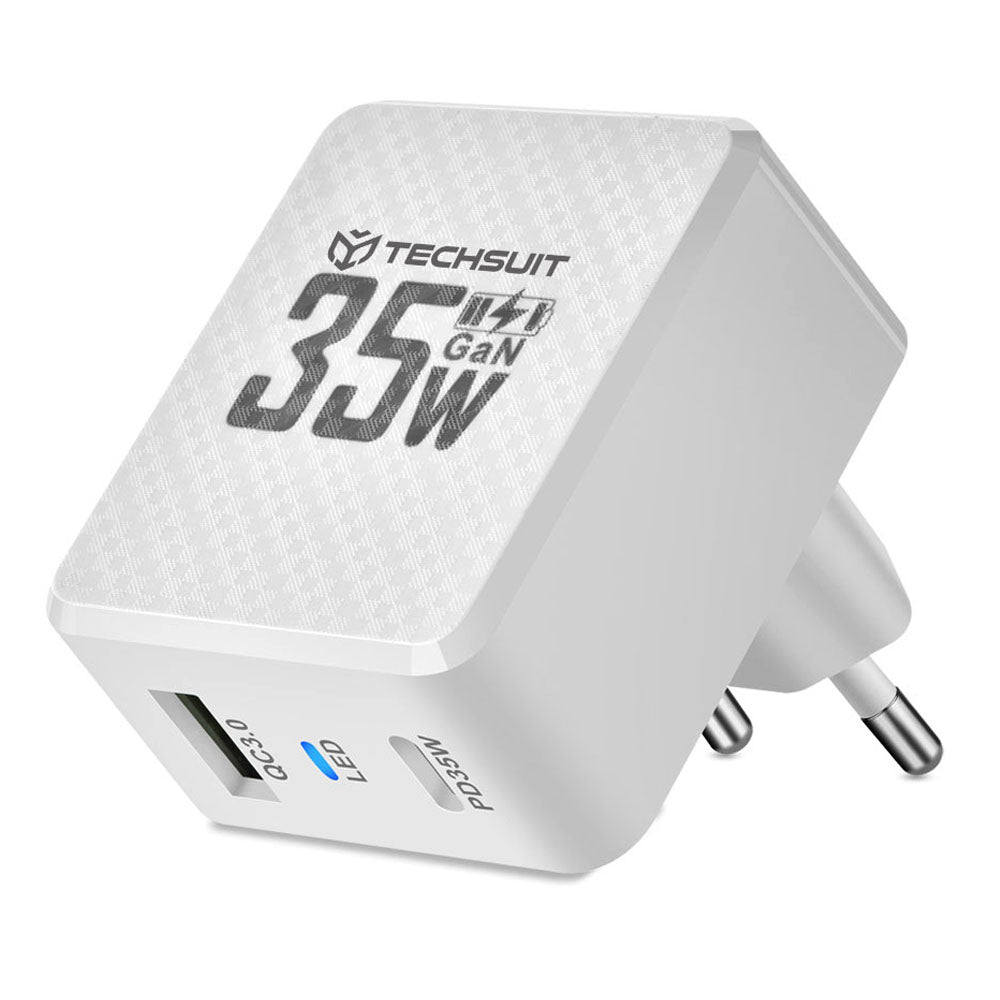 Techsuit CHPD173 Tiny Network Charger, 35W, 3A, 1 x USB-A - 1 x USB-C, White