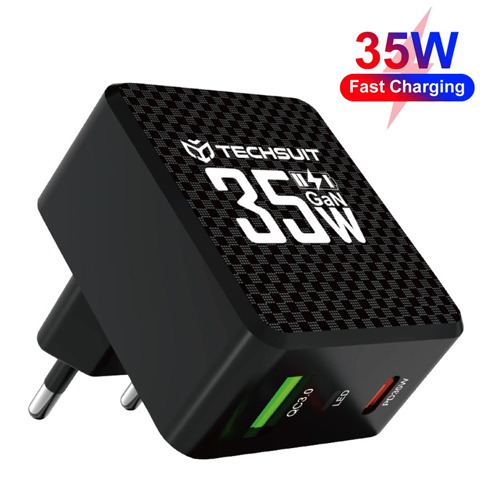 Techsuit CHPD173 Tiny Network Charger, 35W, 3A, 1 x USB-A - 1 x USB-C, Black