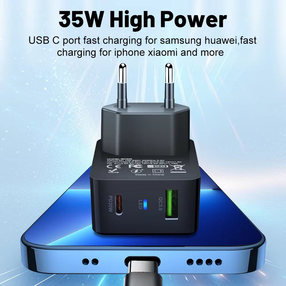 Techsuit CHPD173 Tiny Network Charger, 35W, 3A, 1 x USB-A - 1 x USB-C, Black