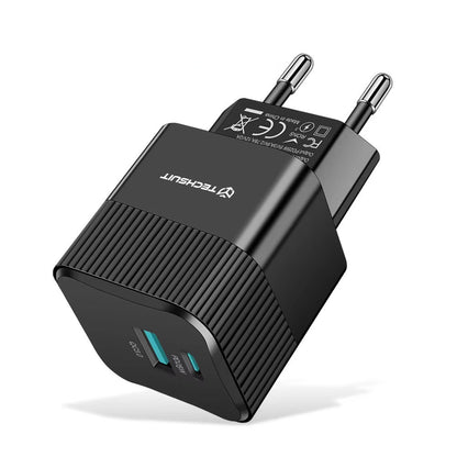 Techsuit CHPD216 Tiny Network Charger, 25W, 3A, 1 x USB-A - 1 x USB-C, Black