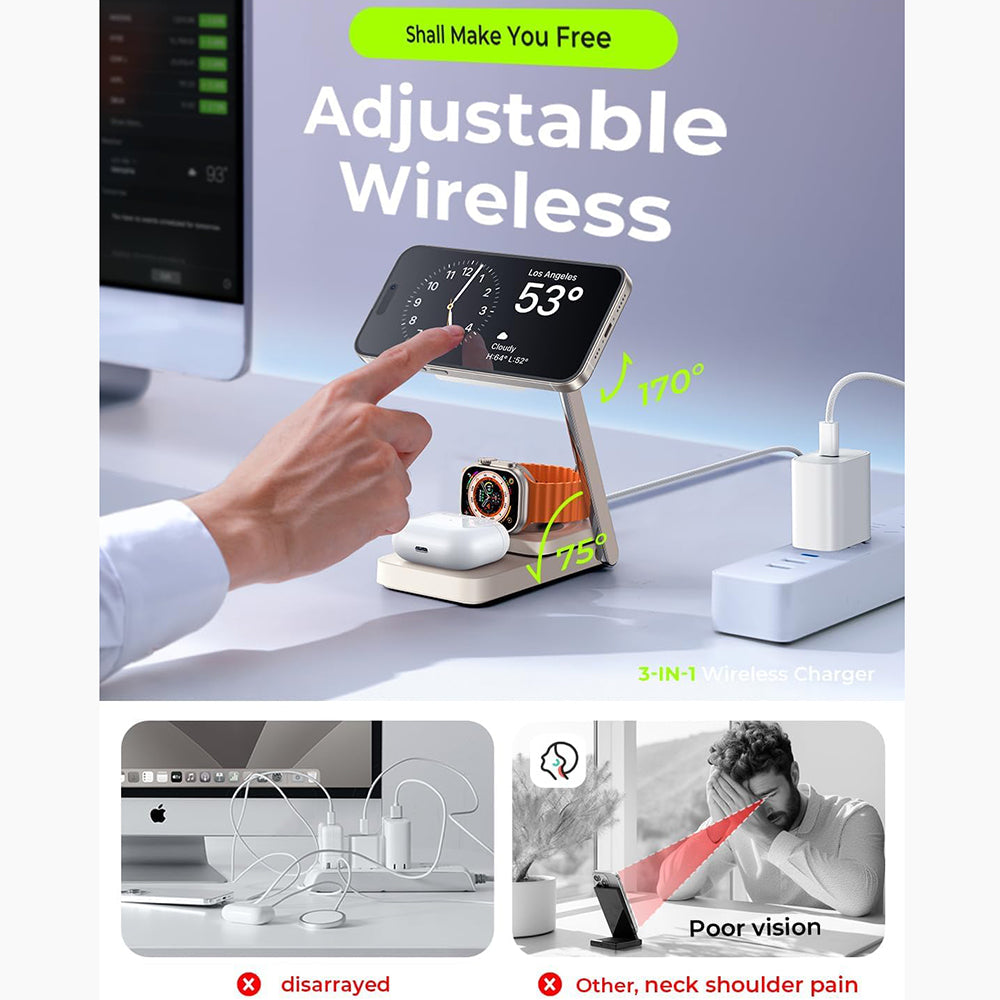 Lisen 3in1 Wireless Network Charger, 15W, 1.67A, White YL0223110006