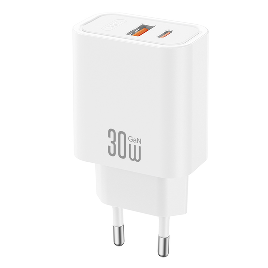 XO Design CE42 Network Charger, 30W, 3A, 1 x USB-A - 1 x USB-C, White