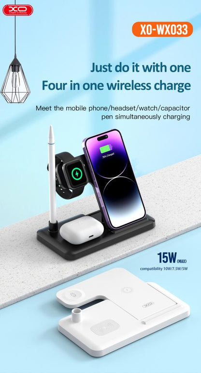 XO Design WX033 4in1 Wireless Network Charger, 15W, 1.67A, Black