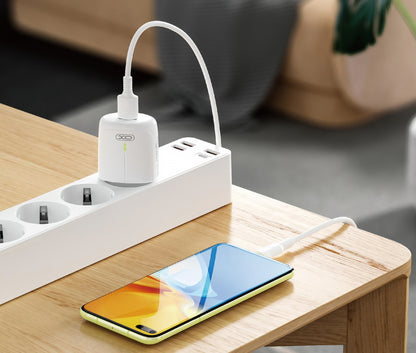 XO Design L114 Network Charger, 20W, 3A, 1 x USB-A - 1 x USB-C, White