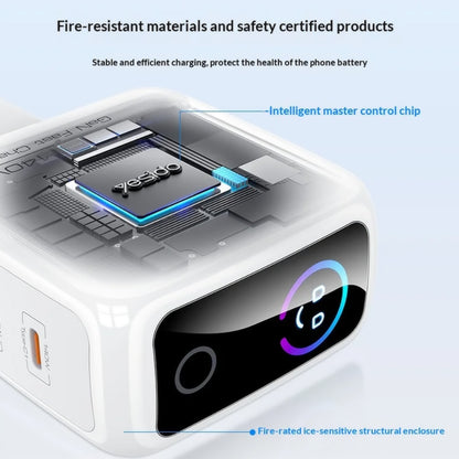 Yesido YC114 Network Charger Display, 140W, 5A, 1 x USB-A - 2 x USB-C, White