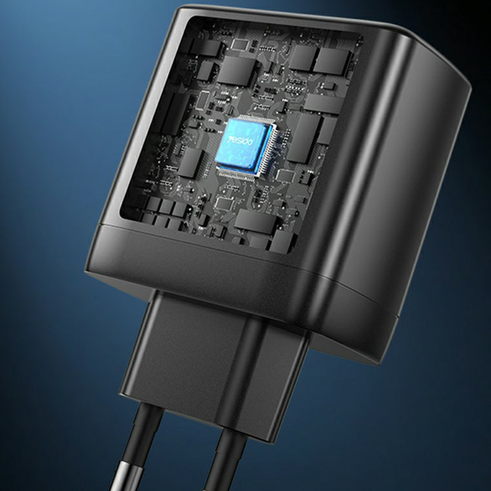 Yesido YC144 Network Charger, 65W, 3.25A, 1 x USB-A - 2 x USB-C, Black