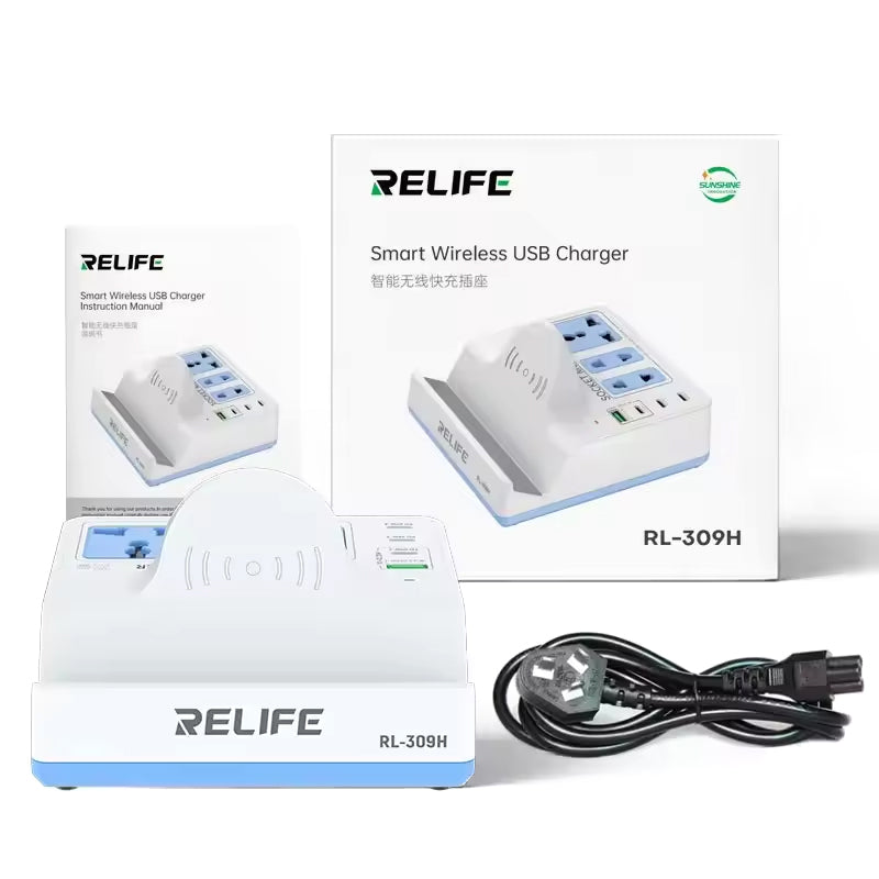 Relife RL-309H QI Station Charger, 72W, 1 x USB-A - 3 x USB-C, White