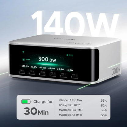 UGREEN Nexode Pro X783 (75753B) Display Charging Station, 300W, 5A, 1 x USB-A - 6 x USB-C - 1 x DC, Gray
