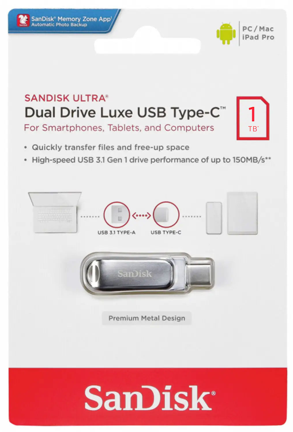External Memory USB-A 3.2 / USB-C SanDisk Ultra Luxe Dual Drive, 1TB SDDDC4-1T00-G46