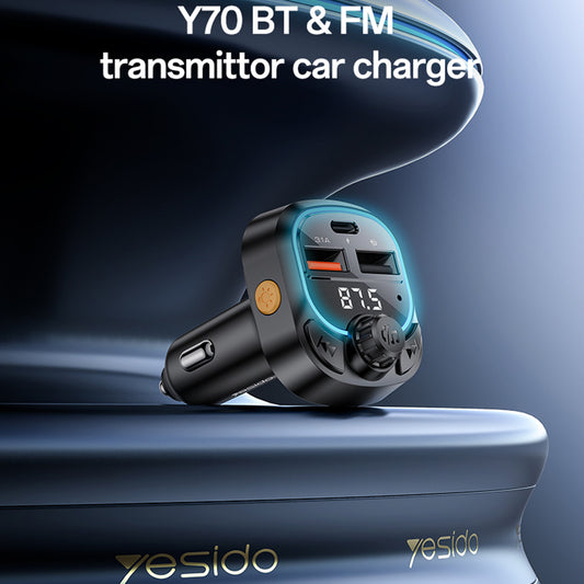 Yesido Y70 Bluetooth FM Modulator, 2 x USB-A - 1 x USB-C