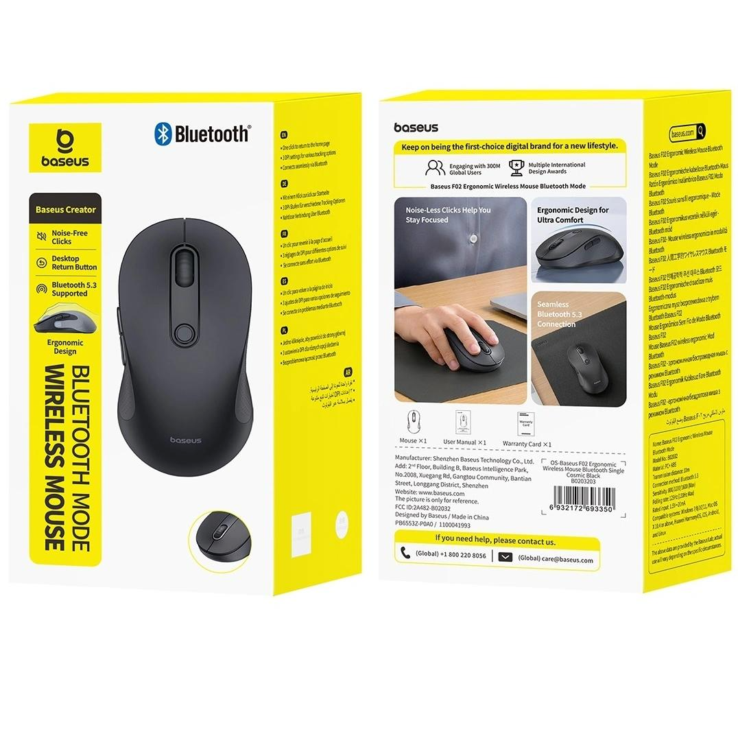 Wireless Mouse Baseus F02, 1600DPI, BT / Wi-Fi, Black B0203203