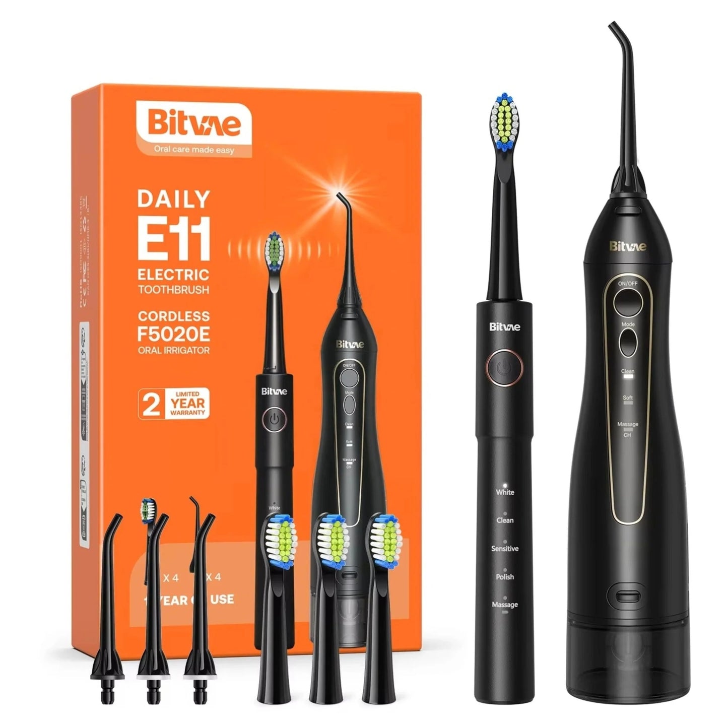 Electric Toothbrush and Oral Irrigator Bitvae E11 + F5020E, Black