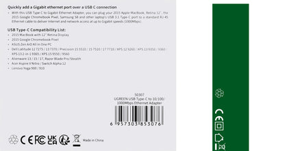 UGREEN US236 Network Card, RJ45, USB-C, Black